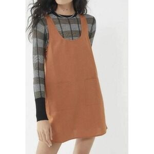 UO Kasey Linen Side-Button Shift Dress Urban Outfitter Cocoa Sleeveless‎ New XS